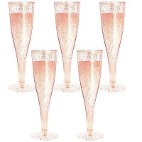 5PCS Creativos Flutes De Champán Plásticos Desechables Con Polvo De Oro Y Pierna Alta Para Bodas Y Fiestas Copas De Vino De Coctel Ecológicas - details 5
