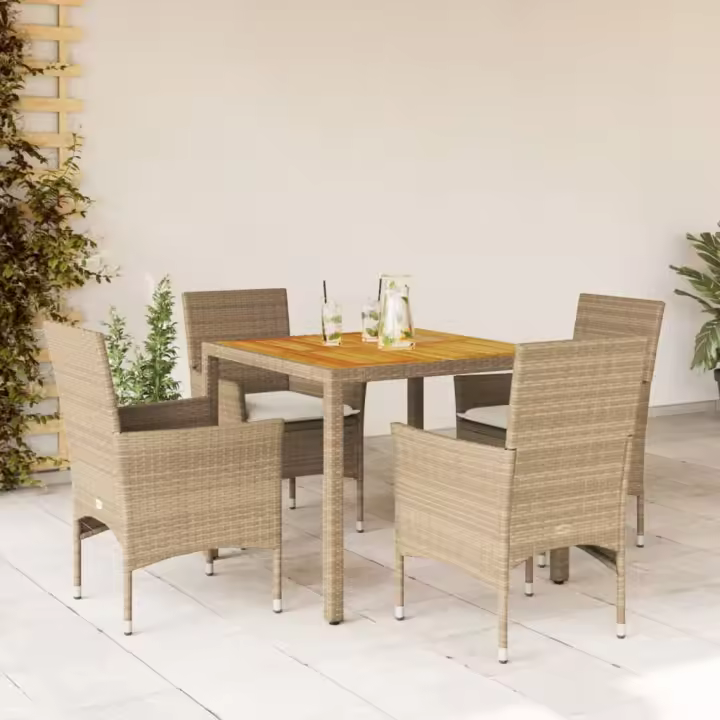 vidaXL Set de comedor jardín 5 pzas con cojines ratán PE acacia beige - 1
