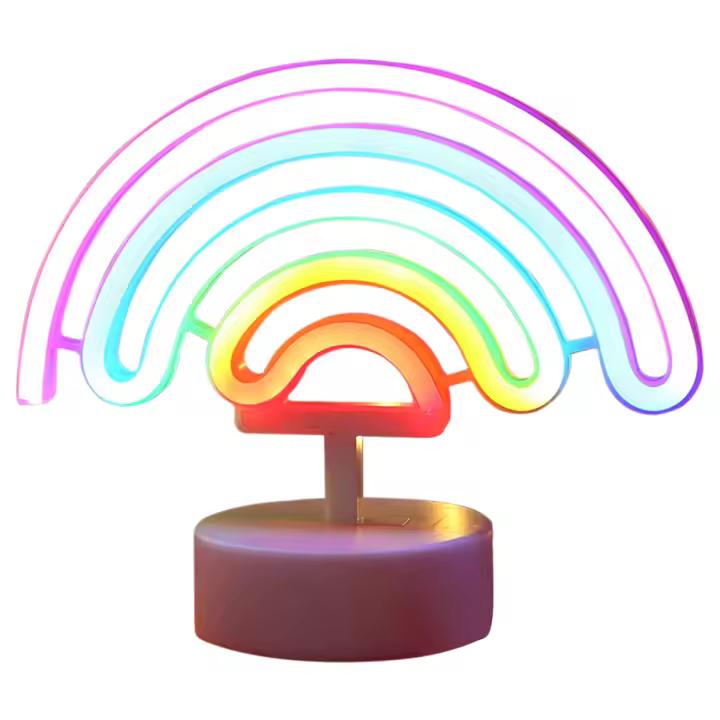 Lámpara De Neón LED Arcoíris Con Soporte Y Base Iluminación Nocturna Colorida Alimentada Por Batería O USB Decorativa Para Hogar - 1