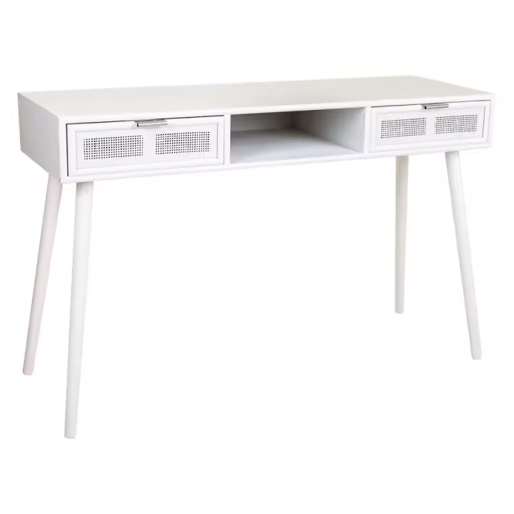 WANDERLUST DECO Recibidor de madera y rejilla en blanco 120x42x79h cm - 1