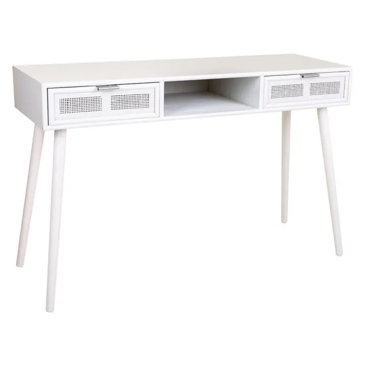 WANDERLUST DECO Recibidor de madera y rejilla en blanco 120x42x79h cm - 1