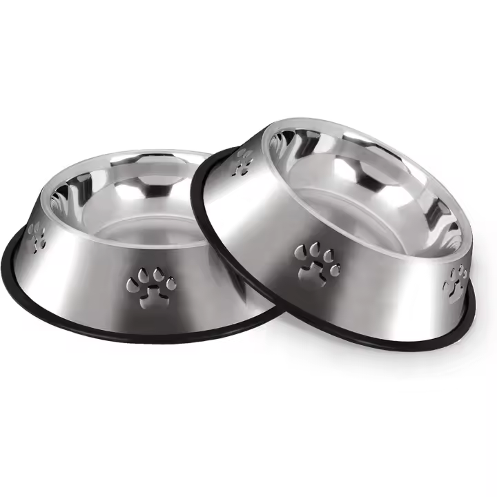 Alimentador de perro de acero inoxidable, tazón de comida para gatos, alimentador y bebedor de perro antideslizante, para mascotas pequeñas, paquete de 2, 18 cm - 1