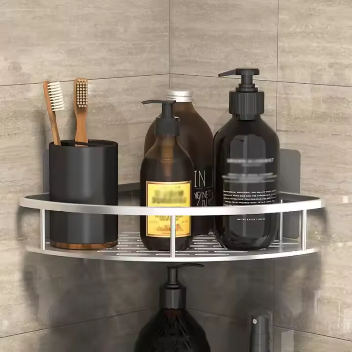 Estante De Almacenamiento Para Baño No Perforado Montaje En Pared Estante De Esquina Para Ducha Organizador De Shampoo Accesorios De Baño - 1