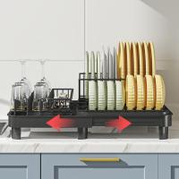 Escurrecubiertos retráctil de acero inoxidable negro de un nivel con bandeja de goteo y soporte para cubiertos,Soporte de esponja para fregadero de cocina - details 0