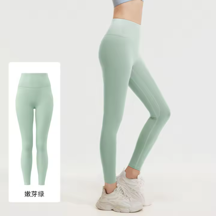Pantalones de yoga sin líneas vergonzosas para levantar la cadera, de color melocotón, con cintura alta y control del abdomen, para correr, deportivos, color piel, para mujer - 1