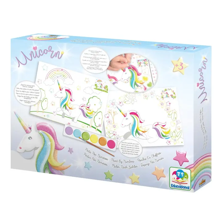 Pinta Números, con diseños de Unicornio (0708)  Juego educativo para niños y niñas. Para iniciar manualidades básicas. Calidad al mejor precio. De acuerdo a la normativa CE. +3 años - 1