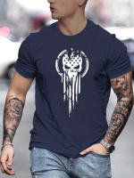 Camiseta De Verano Para Hombre Talla Grande 100% Algodón Estampado De Calavera Cuello Redondo Manga Corta Ajustada Top Casual - details 1
