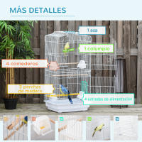 PawHut Jaula para Pájaros 46,5x35,5x92 cm Pajarera de Metal con Puertas 4 Comederos 3 Perchas Columpio Bandeja Extraíble y Asa de Transporte para Loro Canario Periquito - details 5