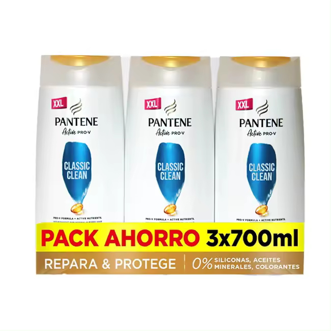 Pantene Champu, classic clean, 3 x 700 ml, Como Vitaminas Para El Cabello, Sin Siliconas - 1