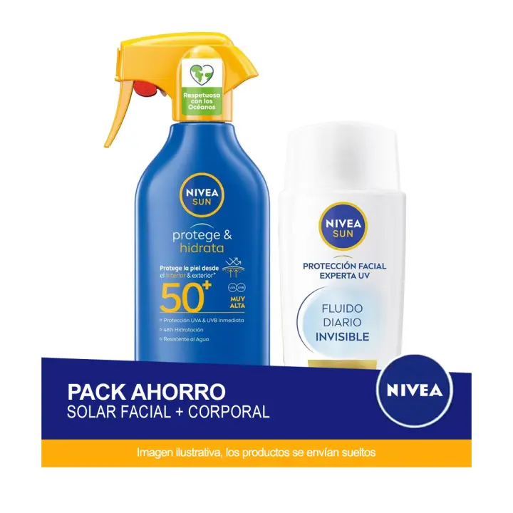 NIVEA SUN - Fluido Facial Diario Invisible FP50+ 40ml + Spray Solar Protege & Hidrata FP50+ 270ml - 1