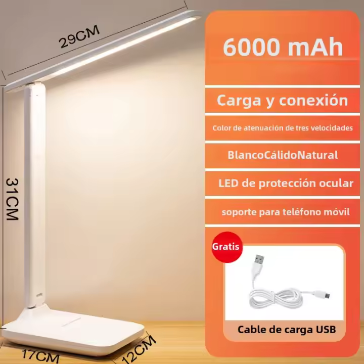 Lámpara De Mesa Recargable 6000mAh Con Iluminación LED Táctil De 3 Colores Protección Ocular Para Lectura En La Habitación USB Recargable - 1