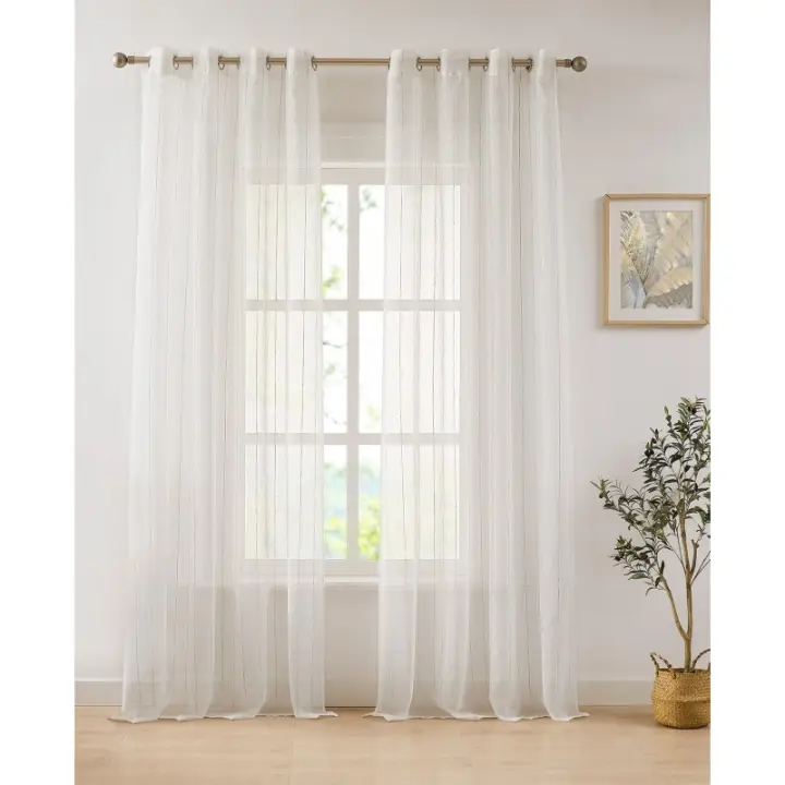 Visillo Rayas Lace con Ollaos, "Classic Line" VD-5372, 140x265 cm, 99% Poliéster, Color Crudo, Camaltex - 1
