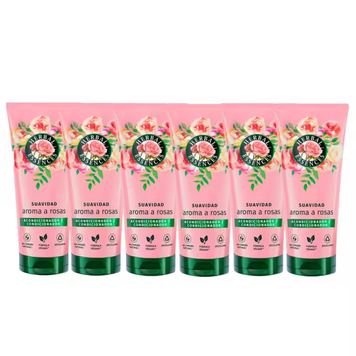 Herbal Essences Suavidad Acondicionador Aroma A Rosas. Ayuda A Suavizar E Hidratar El Pelo Seco. Con Esencia De Rosas. De Origen Natural. Vegano, No Testado En Animales. 6 Unidades de 250ml - 1