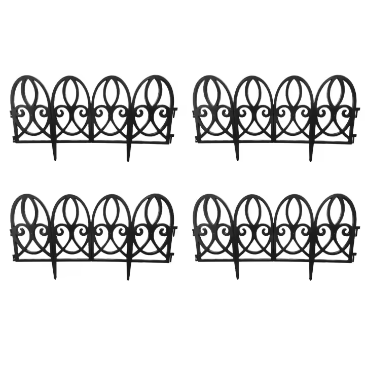 Tradineur - Pack de 4 vallas de plástico decorativas de jardín, borde para césped, plantas, flores, decoración de exterior (Negro - 56 x 29 cm) - 1