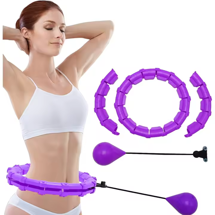Hula Hoops inteligentes con peso, hula hoop 2 en 1 para ejercicios abdominales, masajes con peso, hula hoop inteligente desmontable de 24 secciones (morado) - 1