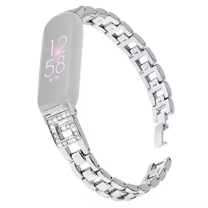 For Fitbit Inspire 3 G-shape Rhinestone Decor Metal Wrist Strap Replacement Watch Band - 1