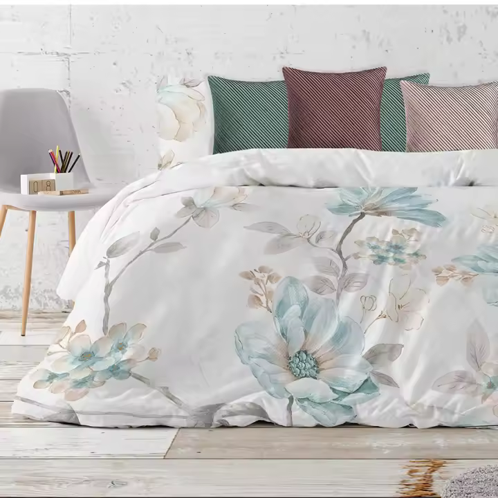 Manterol Outlet - Juego de funda nórdica 100% algodón estampación digital floral. Apto para todas las estaciones, incluye bajera ajustable, encimera y fundas de almohada. Tejido de alta calidad y muy duradero. - 1