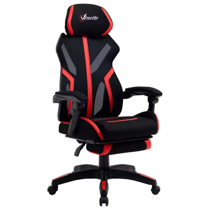 Vinsetto Silla Gaming con Reposapiés Retráctil Silla de Oficina Giratoria Reclinable con Reposacabezas y Altura Ajustable 65x65x119-129 cm - 1