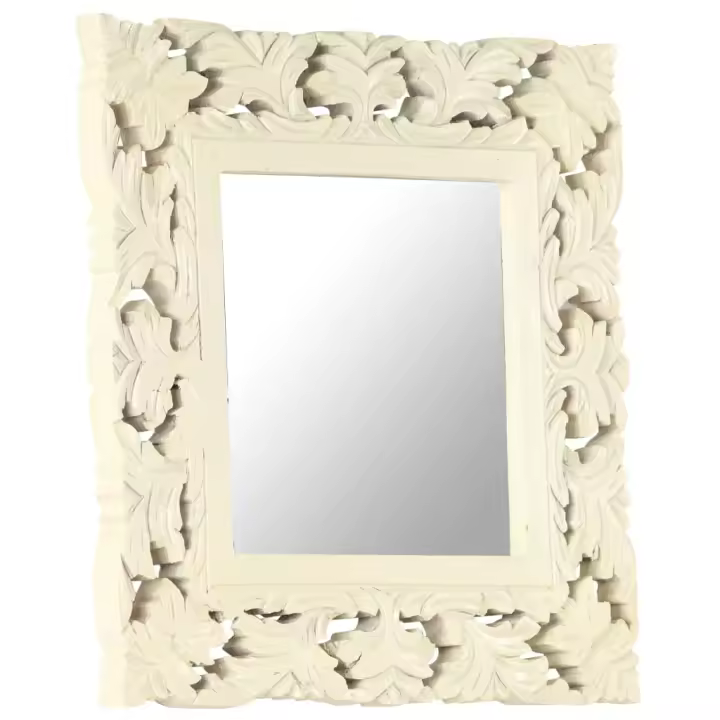Espejo de mano Madera maciza de mango Blanco 50x50 cm - 1