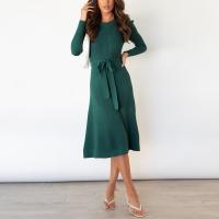 Vestido Casual Diario Para Mujer Con Mangas Burbuja Cintura Alta Ajustada Y Volante Medio Largo De Tejido Knit Moda Avanzada Y Única - details 34