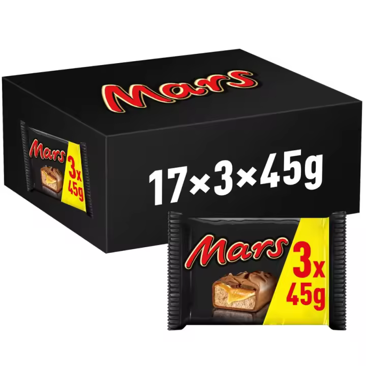 Mars Chocolatina de deliciosa crema de turrón y caramelo recubiertos del más fino Chocolate con Leche, Multipack (Pack de 17 Bolsitas de 3 x 45g) - 1