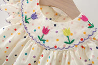 Vestido De Bebé De Algodón Con Bordado De Flor Y Estampado De Puntos Colores Variados Vestido Cómodo Para Niñas Estilo Casual Verano - details 5