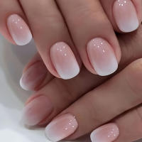 24pcs/set Uñas Postizas Cortas En Gradient Nude Rosa Jalea Brillante Estilo Cuadrado Ballet Frances Reutilizables Press on Falsas Uñas - details 54
