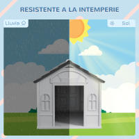 PawHut Caseta para Perros Casa para Perros con Patrón de Ventana y Techo de Tejas de Imitación para Perros Medianos Gris y Blanco - details 3