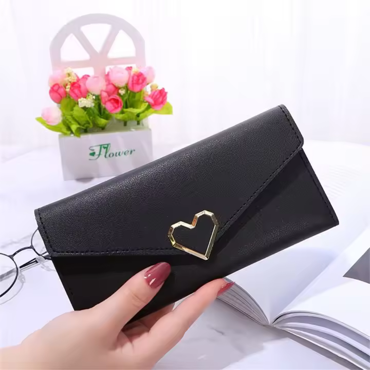 Cartera Larga Para Mujer 2024 Nueva Corazón Plano Con Múltiples Tarjetas Y Cierre De Hebilla Cartera Con Teléfono Móvil Material PVC - 1