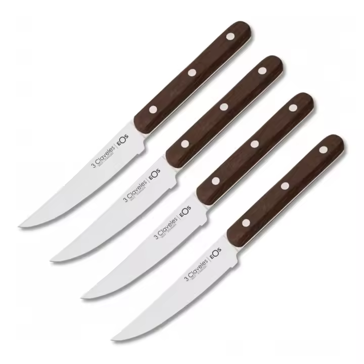 3 Claveles Eos - Set de 4 Cuchillos Chuleteros 11.5 cm en Acero Inoxidable con Filo Liso - 1
