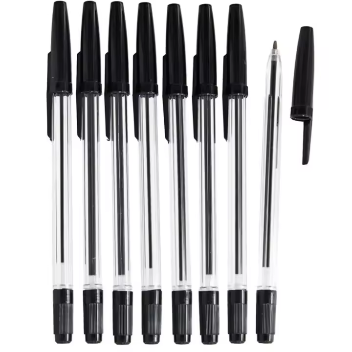 Tradineur - Pack de 8 bolígrafos básicos con punta de bola de 1 mm, diseño clásico, escritura suave y precisa, uso escolar, oficinas (Negro) - 1
