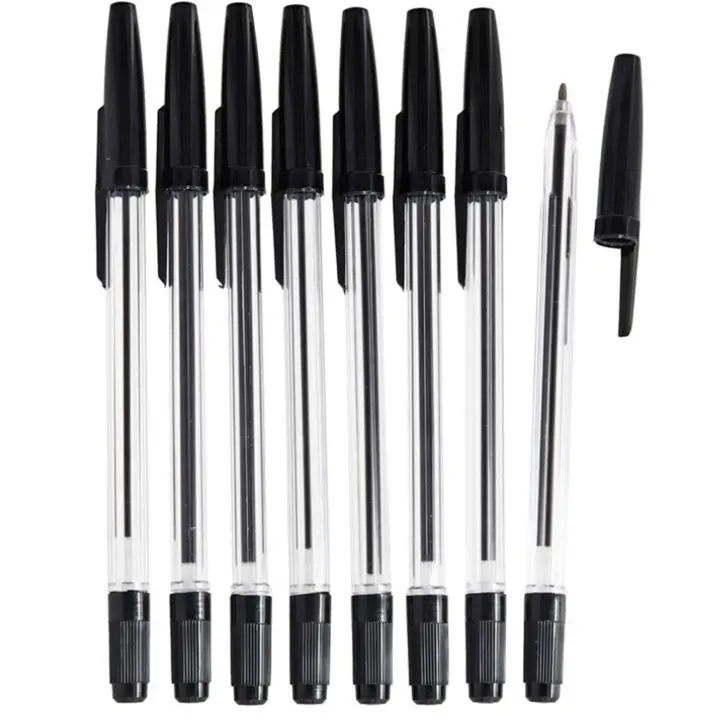 Tradineur - Pack de 8 bolígrafos básicos con punta de bola de 1 mm, diseño clásico, escritura suave y precisa, uso escolar, oficinas (Negro) - 1