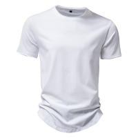 Novedad de verano, camiseta de manga corta de color liso para hombre, talla europea, tops informales, camiseta de algodón con cuello redondo - details 3