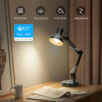 Aigostar Lámpara de Escritorio E27, Flexo Lamparas de Mesita de Noche con Base y Abrazadera, Brazo articulado de metal, Lámpara de Mesa Ajustable para Oficina, Sala, Estudio y Dormitorio - Negro - details 1