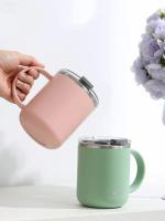 Taza De Acero Inoxidable 450ml Con Capa Doble Taza De Café Con Tapa De Plástico Y Asa Para Uso Doméstico Y Oficina Regalo - details 4