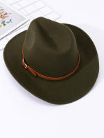 Sombrero De Paja Suave Británico Para Hombres Y Mujeres Sombrero De Jazz De Cuero Genuino Estilo Cowboy Occidental Con Borde Plano - details 1