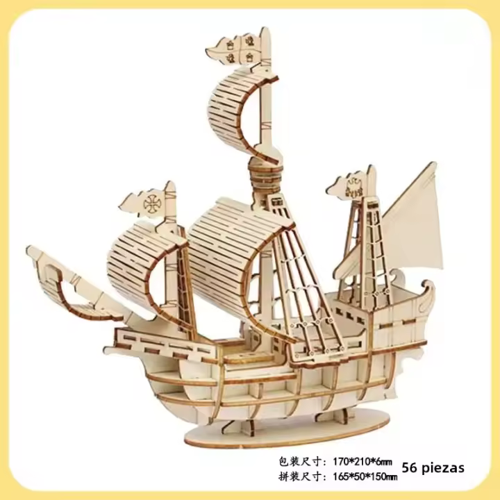 Puzzle De Madera 3D De Barco Con Sails 1PC Modelo De Montaje DIY Decoración De Escritorio Regalo De Manualidades De Madera - 1