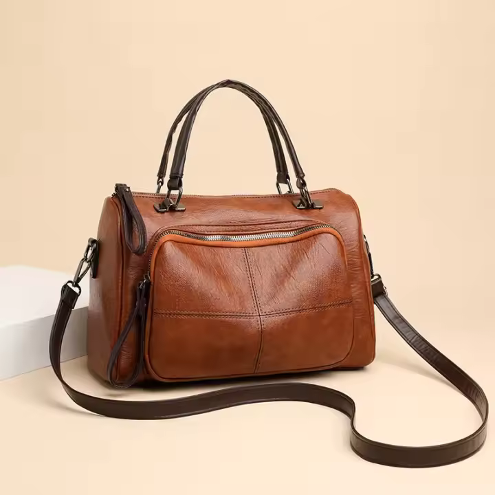 Bolso de hombre Retro de gran capacidad para Mujer, Bolso Cruzado de cuero PU, Bolso de Mensajero informal de diseño Boston - 1