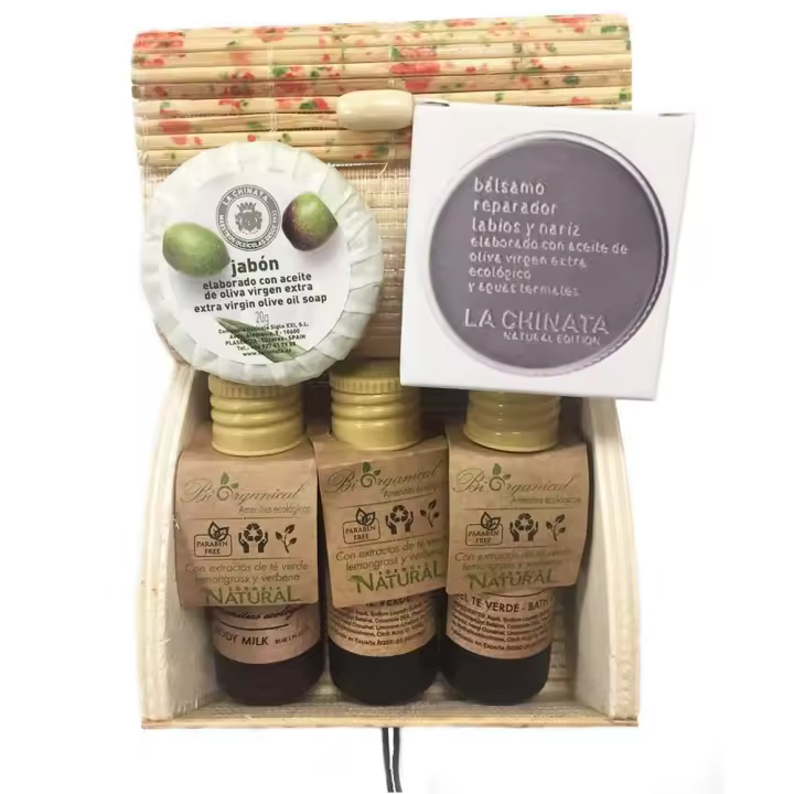 Baúl floreado con cosmética Ecológica-Biológica (bodymilk, gel de baño, champú, pastilla de jabón y bálsamo reparador) - (Pack 24 ud) - 1