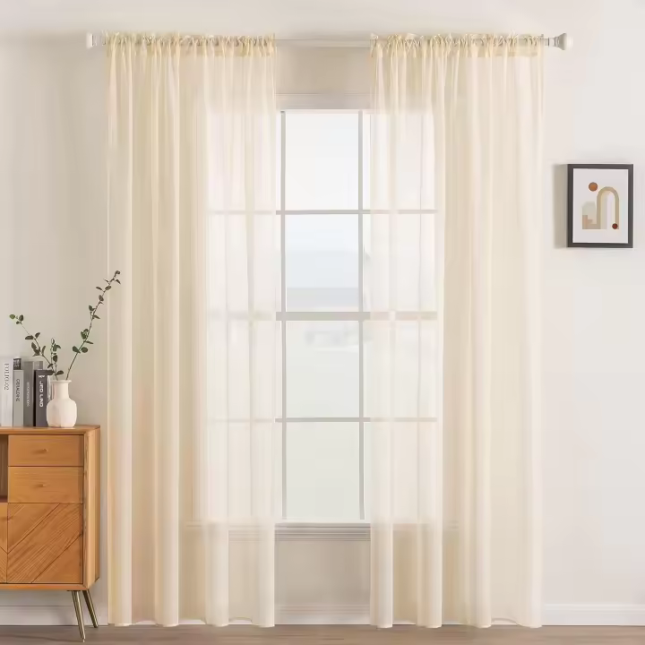 Cortinas Sólidas Y Transparentes Para Ventana 1 Panel Elegante Voile Para Dormitorio Y Sala De Estar En Color Crema Beige - 1