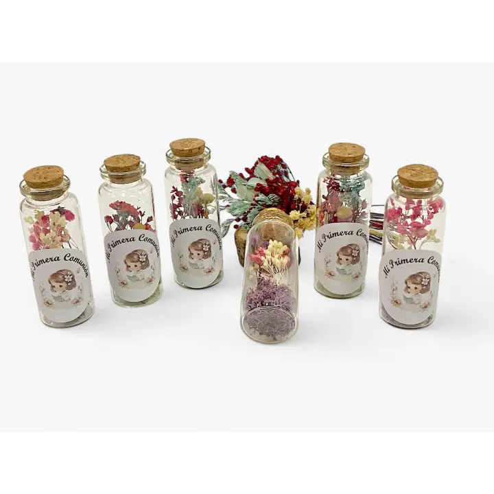 Lote de 10 marcasitios de cristal con flores secas y preservadas - Regalos para invitados invitados de comunión - 1