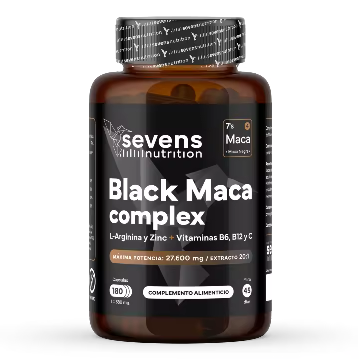 Maca Negra complex con L-Arginina, zinc y vitaminas B6, B12, C. Sevens Nutrition. Favorece tu equilibrio hormonal. Aumenta tu energía, concentración y vitalidad. - 1
