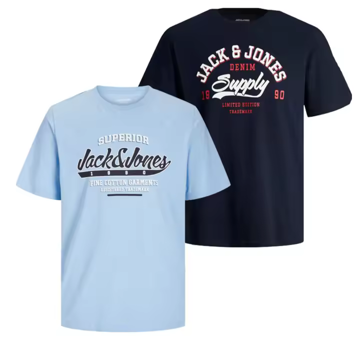Jack & Jones Hombre Pack 2 Camisetas De Manga Corta Serie JJELOGO Estampado Moda Casual Informal Muy Suave Primavera Verano - 1