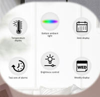 Reloj De Alarma Digital LED 7'' Con Dimmer De Brillo Tres Niveles Dual Alarme Temporizador Fecha Luz Nocturna Para Dormitorios Estilo Moderno Material Plástico - details 1