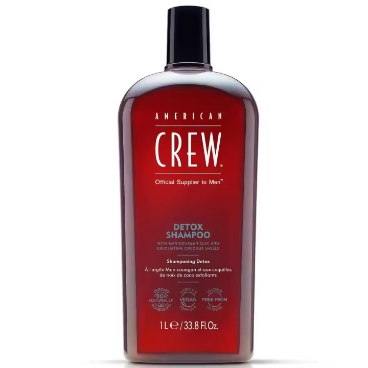 American Crew Champú Detox 1000ml - Sin Silicona, Exfoliante del Cuero Cabelludo, para todo tipo de cabello - 1
