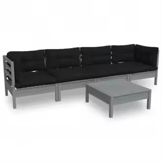 VIDAXL 3096156 set de muebles para jardín hecho de madera de pino y tela color gris antracita 5 piezas - 1