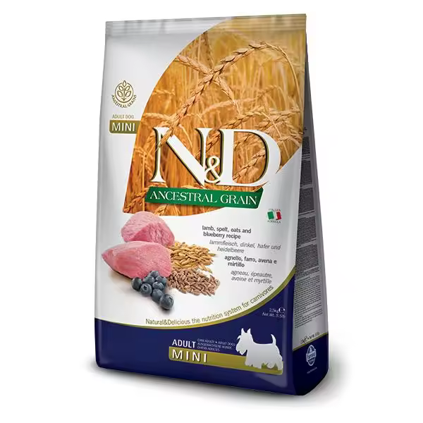 FARMINA N&D DOG ANCESTRAL MINI CORDERO 800GR / Alimento completo para perros adultos de razas de tamaño pequeño y mini. Elaborado a base de cordero, espelta, avena y arándanos. - 1