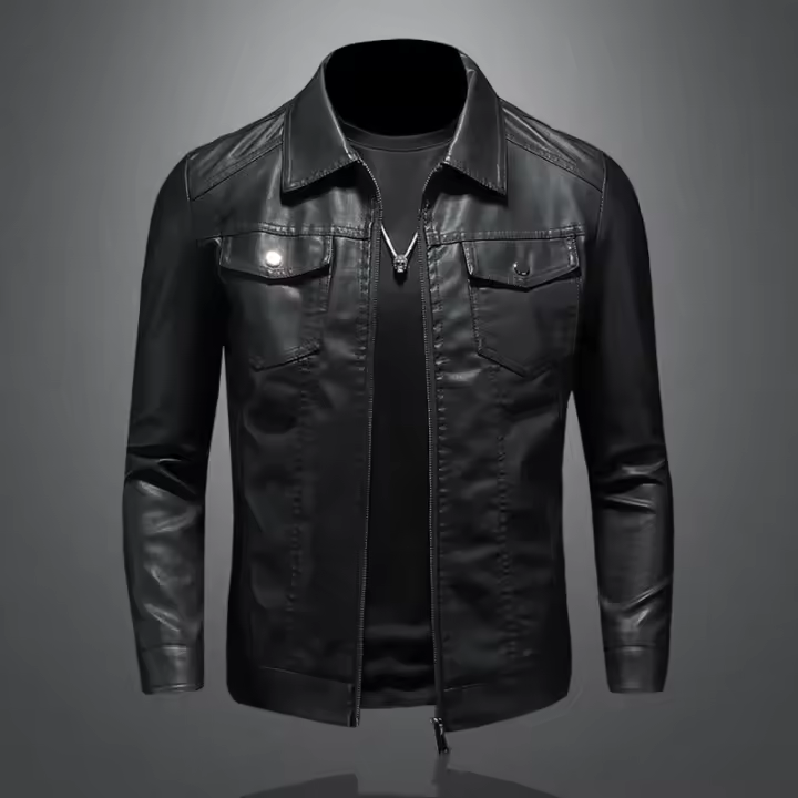 Chaqueta De Cuero Para Hombre Con Cuello En V Estilosa Y Acolchada Impermeable Para Motocicleta Y Trabajo Estilo De Invierno Gruesa Y Justa - 1