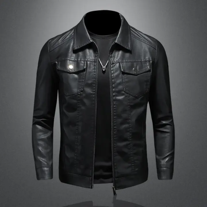 Chaqueta De Cuero Para Hombre Con Cuello En V Estilosa Y Acolchada Impermeable Para Motocicleta Y Trabajo Estilo De Invierno Gruesa Y Justa - 1