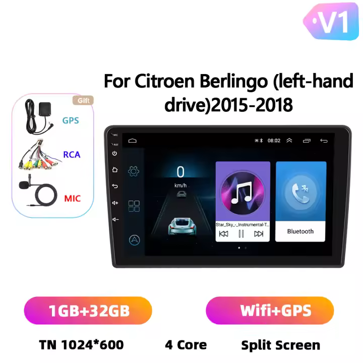 Podofo Radio de coche Android 2 Din para Citroen Berlingo 2015 2016 2017 2018 Carplay 8+128GB AI Voice WIFI+4G DSP GPS Navegación Multimedia Reproductor de Video - 1